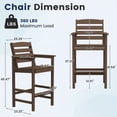thumbnail image 3 of FUNDAZE Outdoor Bar Height Chair Set of 2, HDPE Weather Resistant Patio Stools with Wide Seat, Ergonomic Back, Armrest & Footrest, Tall Bar Chair for Garden, Poolside, Balcony, Brown, 3 of 6