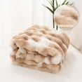 thumbnail image 5 of VK·LIVING Thick Ribbed Faux Rabbit Fur Cozy Reversible Throw Blanket,Super Soft 3D Striped Fuzzy Cozy Blankets,Brown,60"x 80", 5 of 7