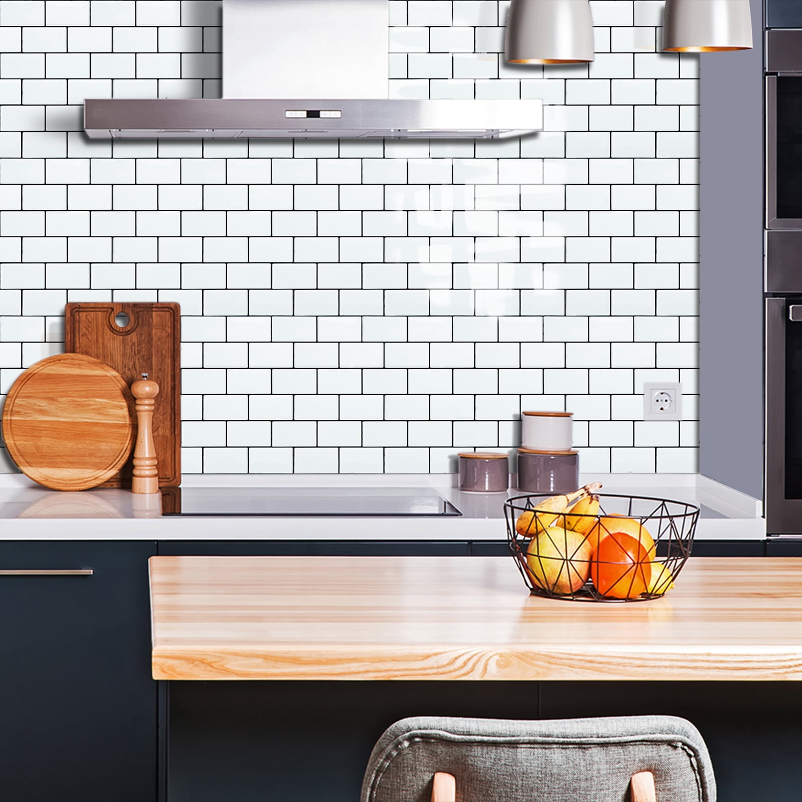 10-Sheet Peel and Stick Backsplash Subway Tile, 12" x 12" Self Adhesive Stick on Wall Tiles for Kitchen Bathroom (White)