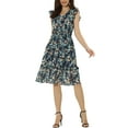 thumbnail image 1 of INSPIRE CHIC Robe pour Femme à Fleurs Manches Volantées Col en V Décontractée Smockée à Volants m Bleu Foncé Blanc, 1 of 6