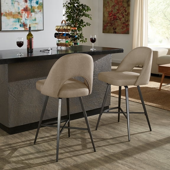 Weston Home Krista Metal Swivel 24" Counter Height Stools, Set of 2, Beige Fabric