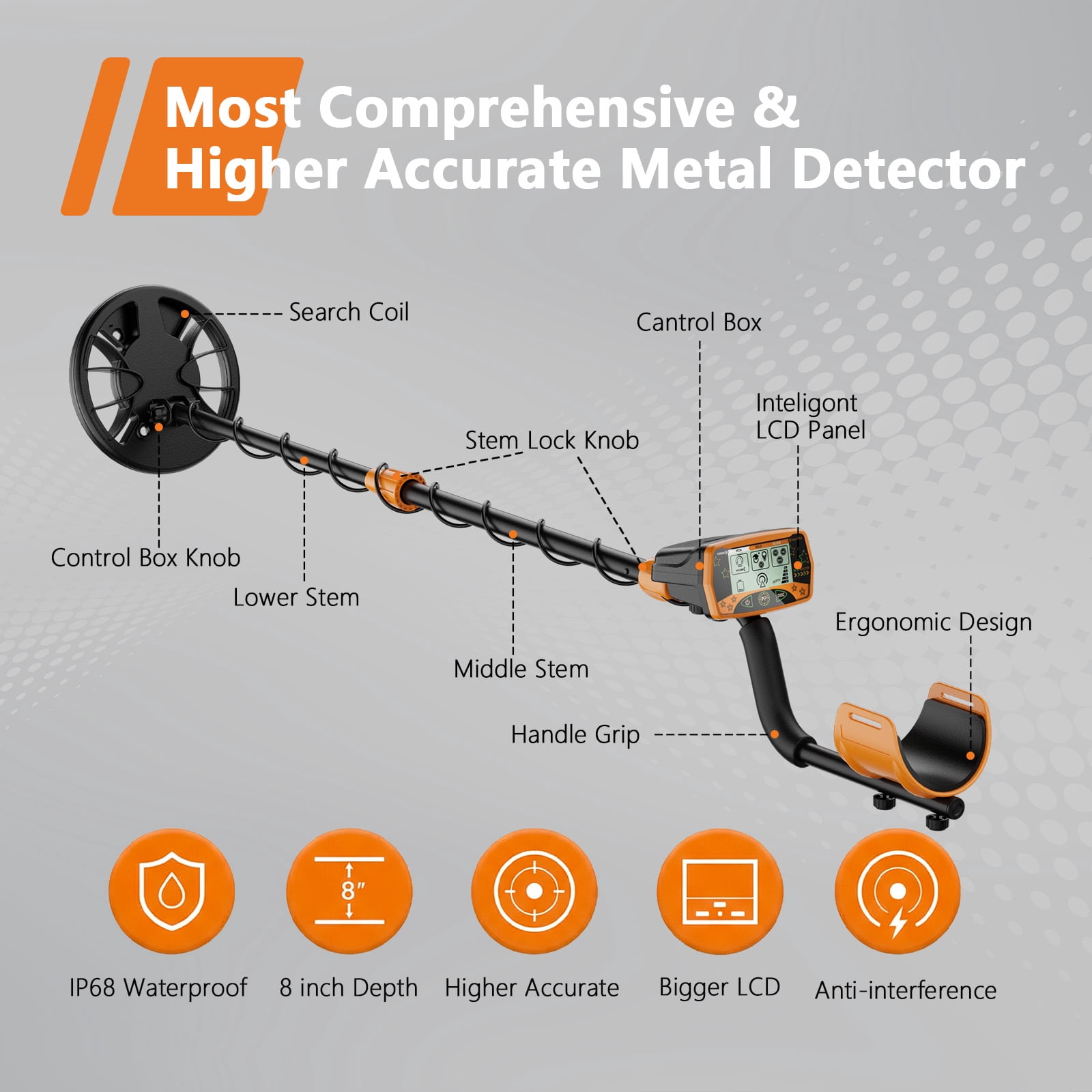 Metal Detector for Adults,Waterproof  Metal Detector with High Accuracy 8" Search Coil,All Metal & Disc Modes for Outdoor Treasure Hunting,Gold Detector