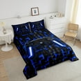 thumbnail image 4 of Gamer Comforter Set Teen Full Bedding, Navy Blue Buffalo, Black Reversible, 4 of 7