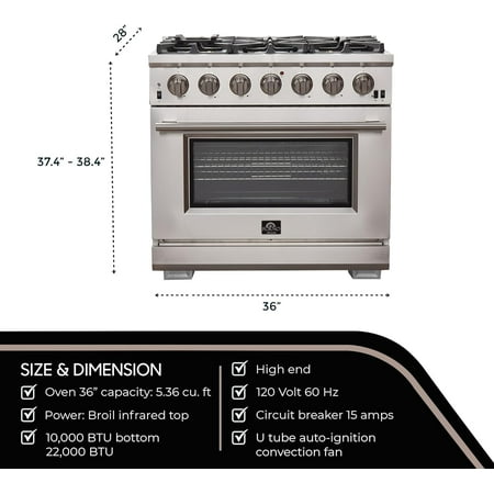 Forno Appliances - Capriasca Alta Qualita 5.36 Cu. Ft. Freestanding Single Oven Gas Range with Convection Oven - Stainless Steel
