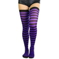 thumbnail image 4 of ToBeInStyle Women's Horizontal Striped Thigh Highs - Black/Purple - One Size, 4 of 6