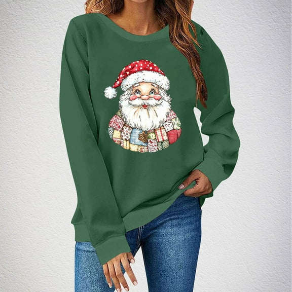 Craaazy Christmas Tops For Women Fashion Long Sleeve Crew Neck T-Shirt Christmas Printing Loose Blouse Pullover Sweatshirts Gifts