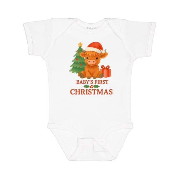 Inktastic Baby's First Christmas Cute Highland Cow Boys or Girls Baby Bodysuit