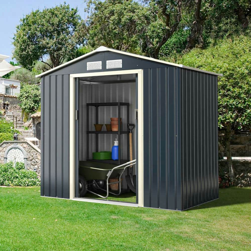 Yardi Yarda 7 Feet x 4 Feet Metal Storage Shed with Sliding Double Lockable Doors, Storage Shed with Multiple Thoughtful Design, Gray
