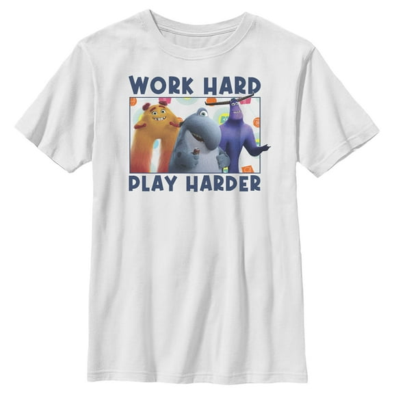 Boy's Monsters at Work Work Hard Play Harder  Graphic Tee White X Small