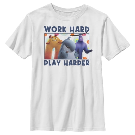 Boy s Monsters at Work Work Hard Play Harder Graphic Tee White Small