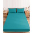 thumbnail image 2 of Full Size Fitted Sheet Set - Teal 3 Piece Bedding Sets 16" Deep Pocket Fitted Sheet with 2 Pillowcases Farmhouse Solid Turquoise Color Modern Art Brushed Microfiber Hotel Luxury Bed Sheets, 2 of 9