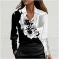 thumbnail image 4 of Womens Silky Satin Shirts Floral Printed Dressy Casual Spring Fall Tops Lapel Cowl Neck Long Sleeve Blouses (2XL, Black B), 4 of 5