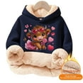 thumbnail image 4 of XUELUO Little Girls Hoodies Drawstring Long Sleeve Fleece Lined Cow Heart Print Hood Tops Early Spring Warm Clothes With Pockets, 4 of 5