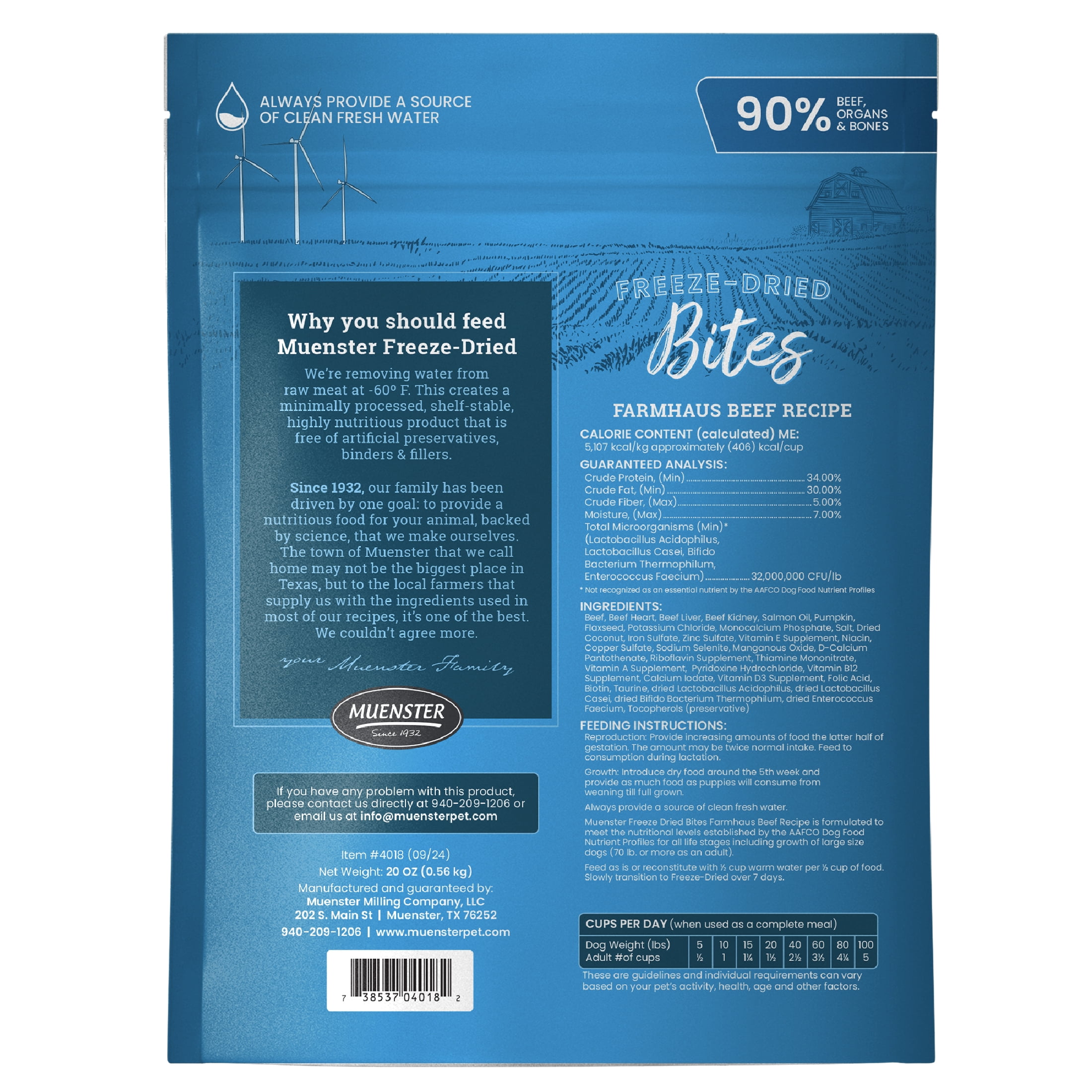 Muenster Beef Bites Freeze-Dried Dog Food, Training Treats, Food or Topper, All Life Stages, 20 oz Pouch