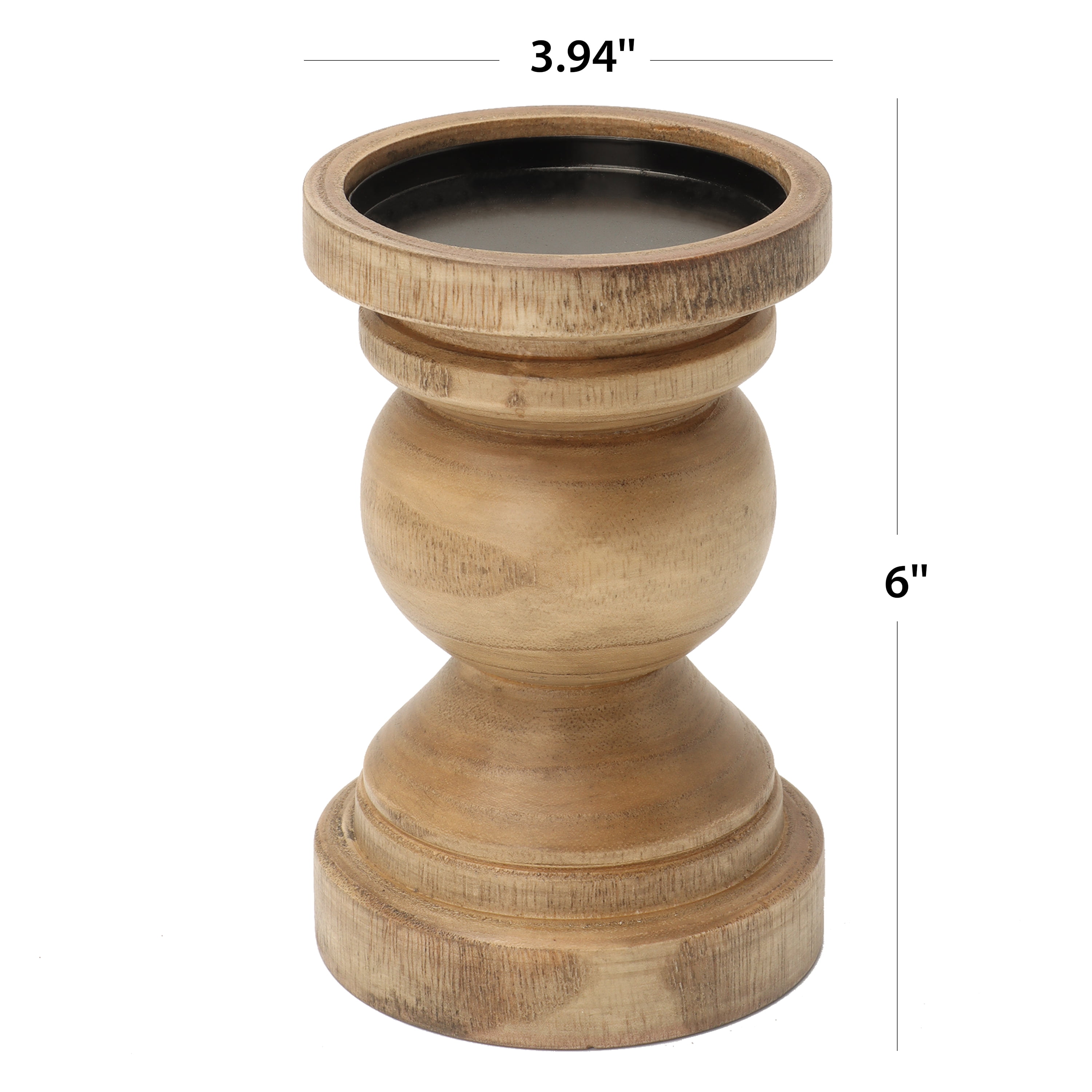 (2 pack) Mainstays 6" Decorative Wood Pillar Candle Holder, Natural
