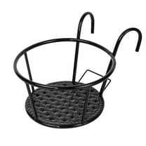 TIDSLF Wrought Iron Railing Planter Black, Balcony Flower Pot Holder for Outdoor Patio Fence - Over The Rail Hanging Plant Basket 1 Pack