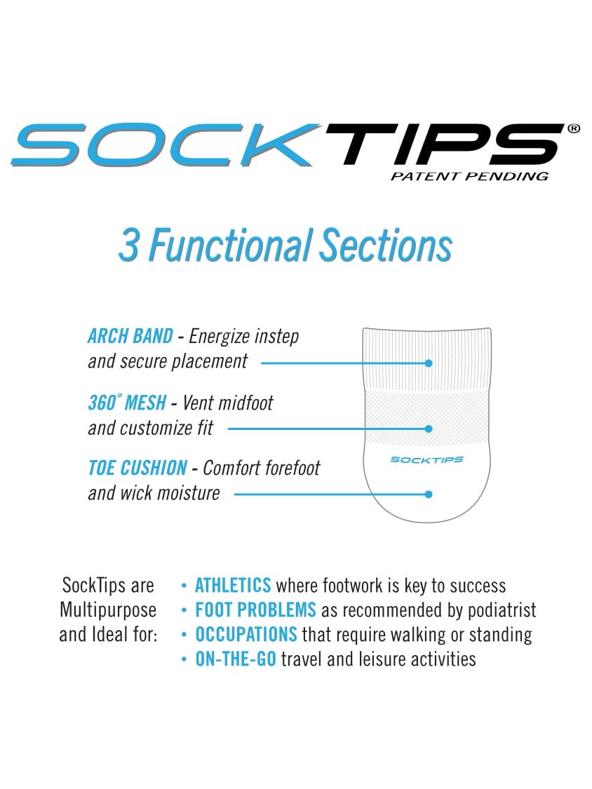 SockTips Women's and Men's Ultimate Half Sock, 2 Pack