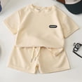 thumbnail image 4 of Ccpelsie Boys Clothes Summer 2 Pieces Outfit Set Print Short Sleeve Shirt + Elastic Waist Shorts(A01-Beige,3-4 Years), 4 of 4