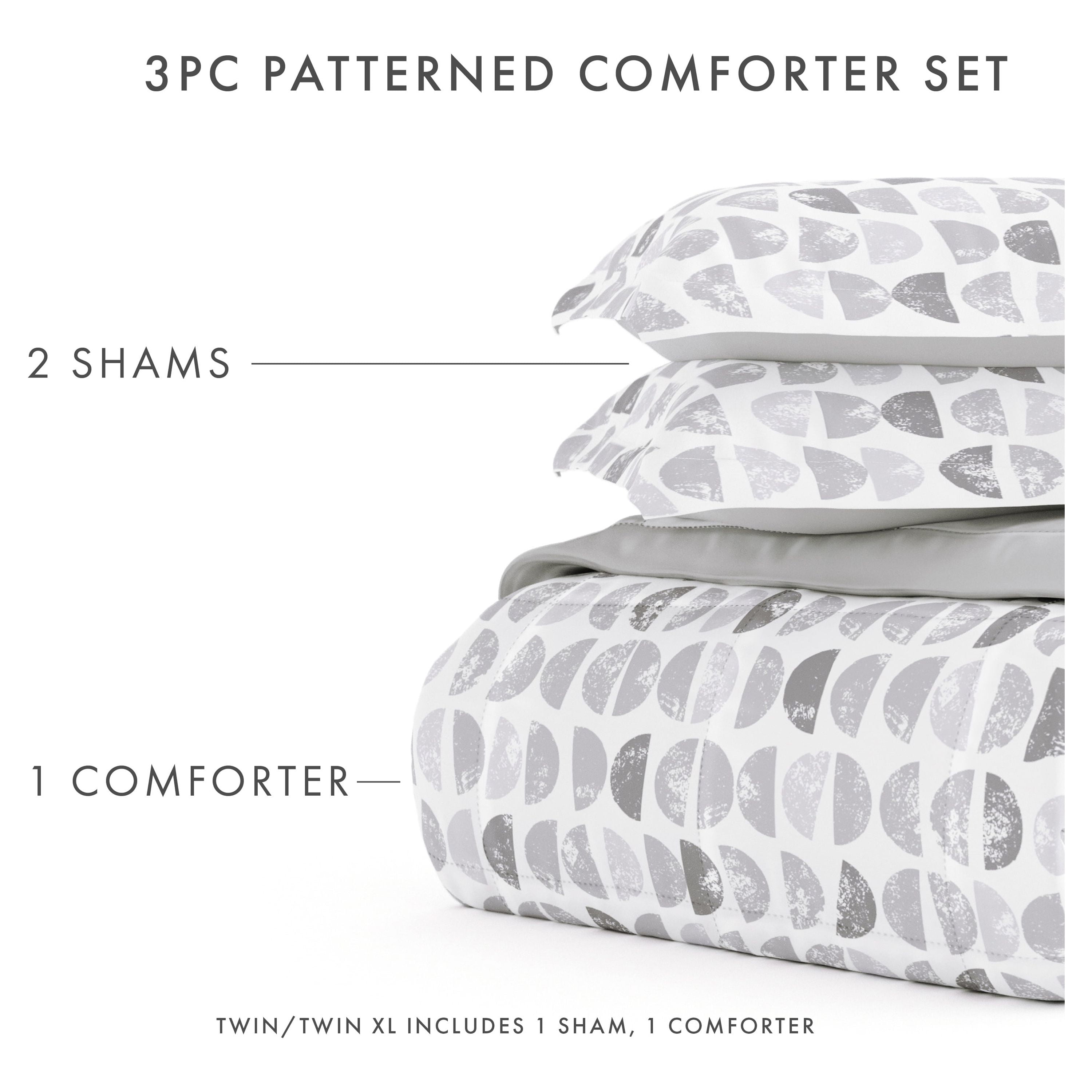 Noble Linens 3-Piece Light Gray Moonlight Stars Reversible Print Comforter Set, Full/Queen