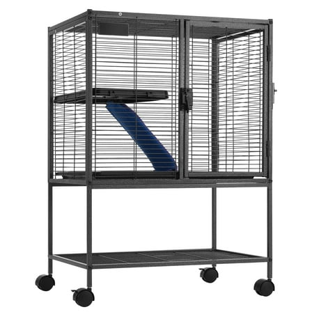KFFKFF 34" Metal Mobile Ferret Home, Spacious Double-Deck Habitat, Includes Ramps & Tray, Simple Assembly, Ideal for Rats, Hamsters, Guinea Pigs, Chinchillas, Squirrels, Hedgehogs, Bunnies