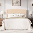 thumbnail image 2 of Amolife Queen Bed Frame, Platform Upholstered Bed with Soft Teddy Fabric Curved Headboard, Beige, 2 of 7