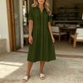 thumbnail image 4 of Women's Solid Color Short Sleeve Lapel Loose Dress - Casual Summer Double Layer Style, 4 of 6