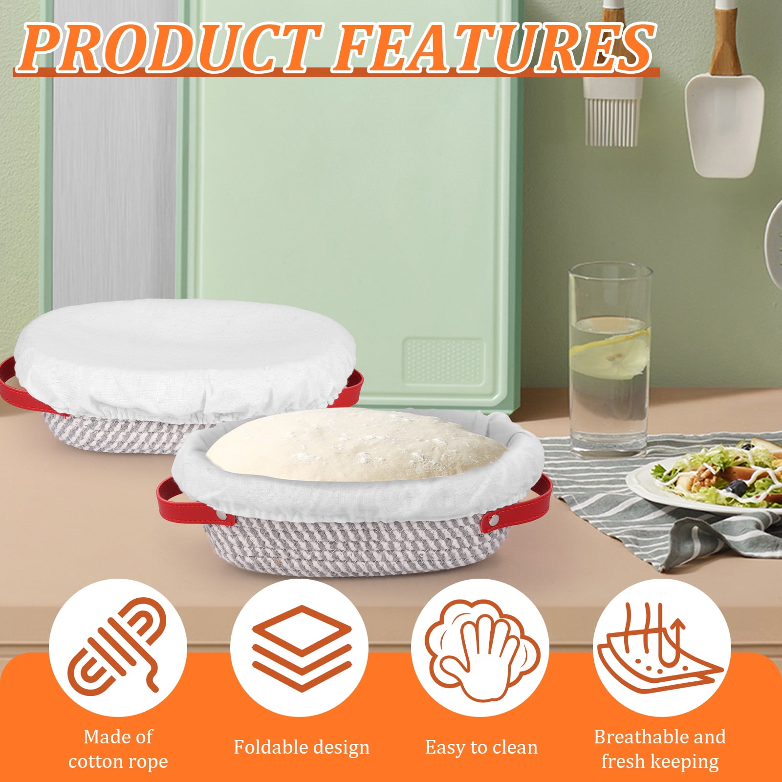 Cotton Rope Proofing Basket for Bread Baking Oval And Round Banneton Bread Basket with Liner And Cover for Homemade Sourdough Baking