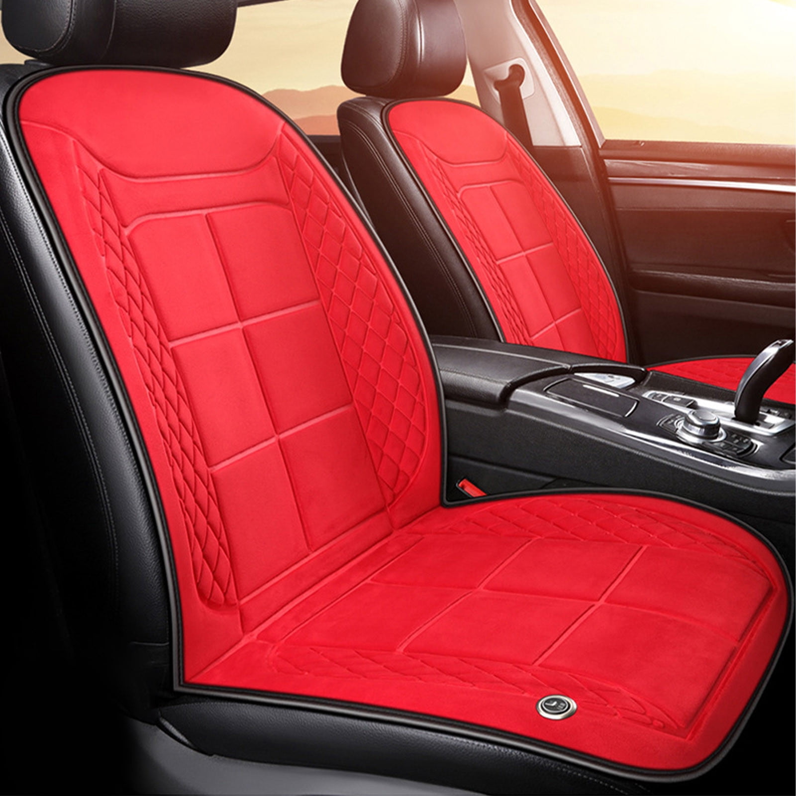 Heated Seat Cushion, Car Heating Pad with Adjustable Straps, 19x17in Quickly Heat Car Seat Warmer for Cold Weather Driving (Overheat Protection, Plush Fabric)