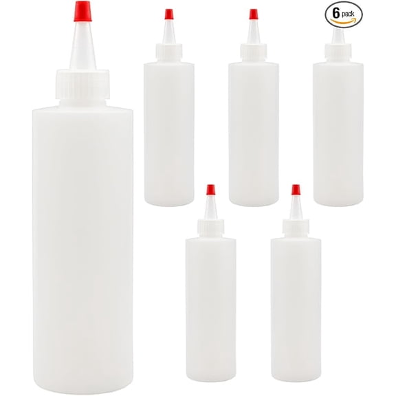 Clear*6 HWHCGZ 16oz Plastic Squeeze Bottles with Yorker Tips, Empty Refillable Bottles for Arts, Crafts & Kitchen (6-Pack)