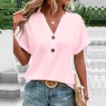 thumbnail image 4 of Womens Clothing Homenesgenics Woman Clothes under $5 Women's Fashion Casual Solid Color Button Neck T-Shirt Blouse Pink M, 4 of 7