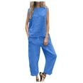 thumbnail image 1 of Conjunto de dos piezas de lino y algodón de color liso para mujer: top sin mangas y pantalones anchos, corte holgado informal, 1 of 5