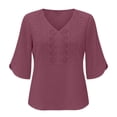thumbnail image 5 of Boho Tops for Women 3/4 Sleeve Loose Casual V Neck Embroidered Shirt Lightweight Summer Blouses, 5 of 5