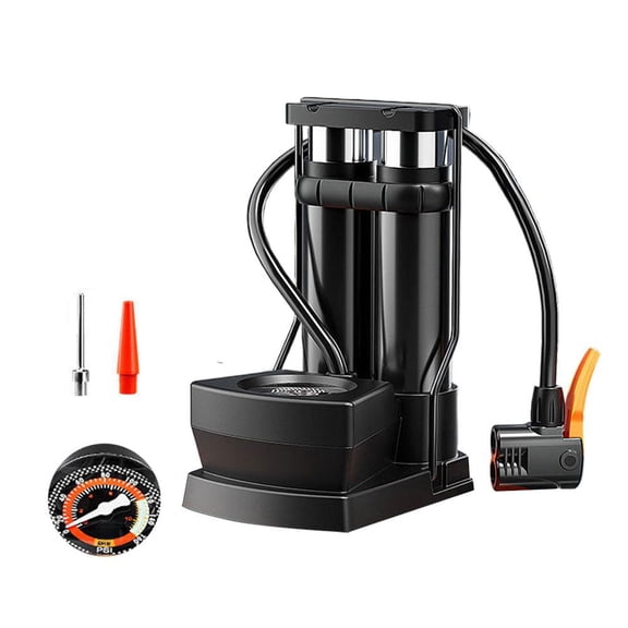 Dual Cylinder Foot Pump, 170 Psi High Pressure Pump with Gauge, Bicycle Motorcycle Car and Electric Vehicle Tires, Black