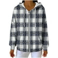 thumbnail image 6 of Women Fleece Lined Plaid Hooded Jackets Casual Long Sleeve Sweatshirt Full Zip Winter Warm Fuzzy Coat New Lightweight Jacket Women Casual Navy M, 6 of 8