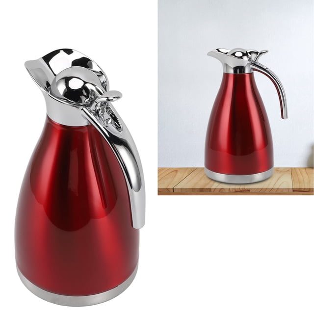 Insulated Stainless Steel Coffee Carafe, Double Walled 50oz Stainless Steel Coffee Thermal Carafe Simple for Offices for Hotels Silver,Red