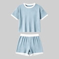 thumbnail image 6 of Womens Ribbed Knit Two-Piece Set Casual Short Sleeve T Shirt And Shorts Matching Outfit With Contrast, 6 of 8