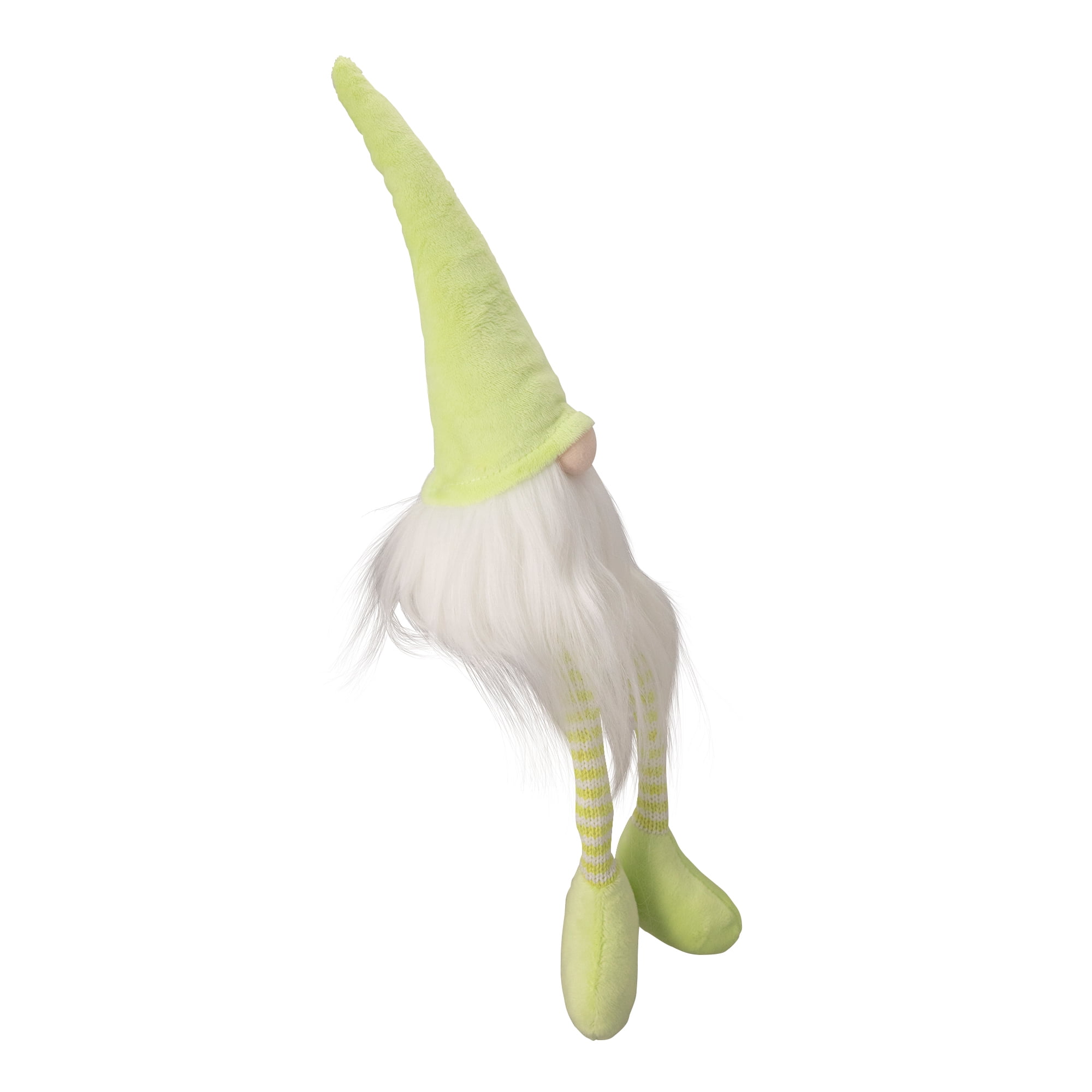 14.75" Large Lime Green and White Striped Gnome Spring Decoration