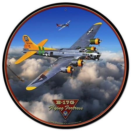 

Past Time Signs LGB058 Larry Grossman B-17G Flying Fortress Round Metal Sign - 28 x 28 in.