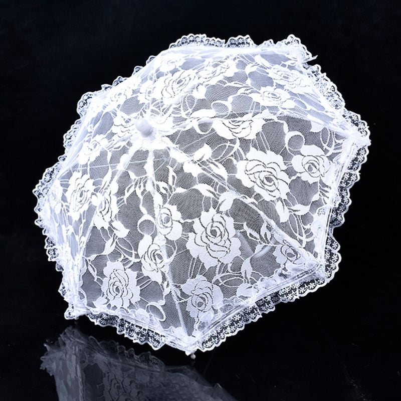17" LONG Lace baby or bridal shower umbrella white parasol 19" open diameter 