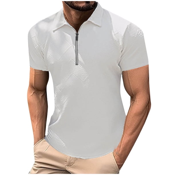 Camisa Elvqul para Hombre Manga Corta Blanco de Color Sólido Solapa Deportivas Casual