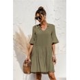thumbnail image 3 of QINCAO Women Dresses Summer Dress V-Neck Short Sleeve T-Shirt Dress Babydoll Ruffles Casual Mini Female Dress, 3 of 8