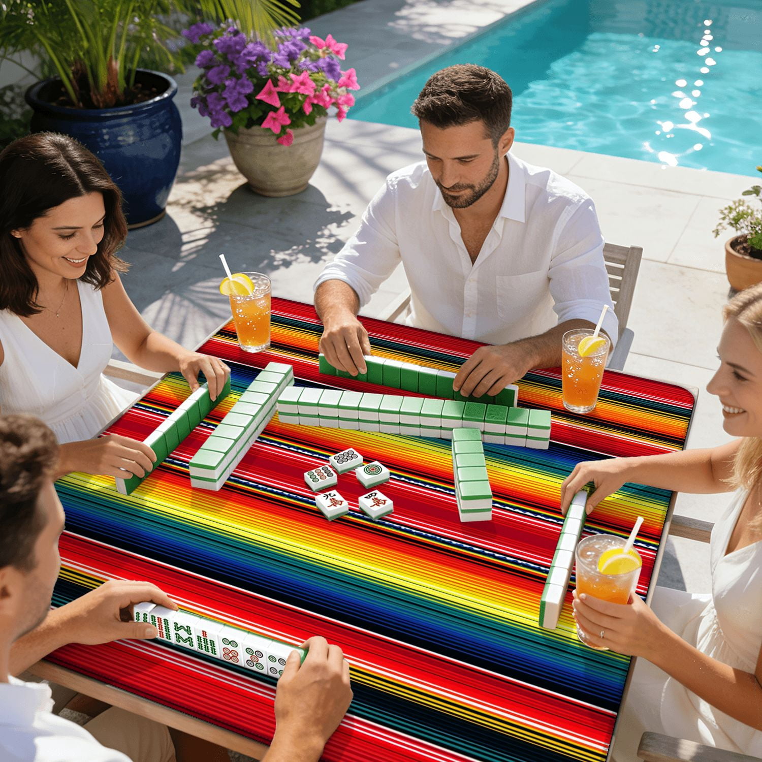 Mahjong Mat 31.5" x 31.5" Mexican Blanket Stripes Seamless for Cinco Non-Slip Noise Reduction American Mahjong Tiles Table Cover for Dominoes Poker Card Board Games Gift