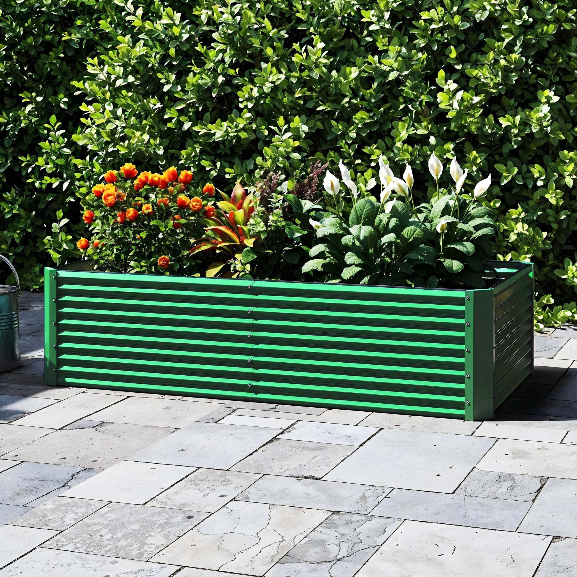 Uforic 2 Pack 8x4x2 ft Green Large Galvanized Raised Garden Bed Kit, Metal Planter Box with Gloves, Ground Nails & Support Rod, Outdoor Above-Ground Planter for Plants, Vegetables, and Flowers