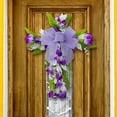thumbnail image 4 of Tyeign Easter Cross Wreath, 14X17In Pink Tulip & Ribbon Spring Door Hanging, Artificial Floral Cross for Front Door Wall, Christian Holiday Wedding Decor, 1*Wreath, 4 of 7