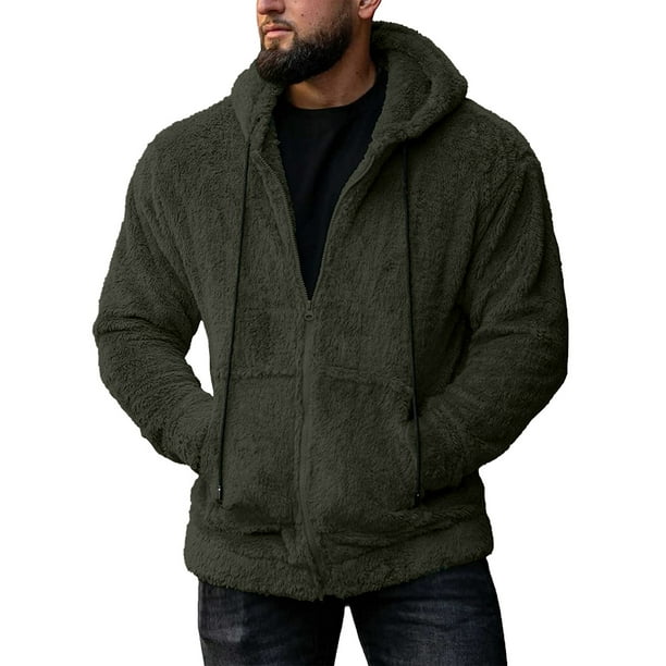 Ropa de abrigo para hombre Sudadera con cordón con cremallera Sudaderas con capucha con bolsillos Cárdigan de felpa de manga larga para hombre Chaqueta de color sólido de ajuste regular