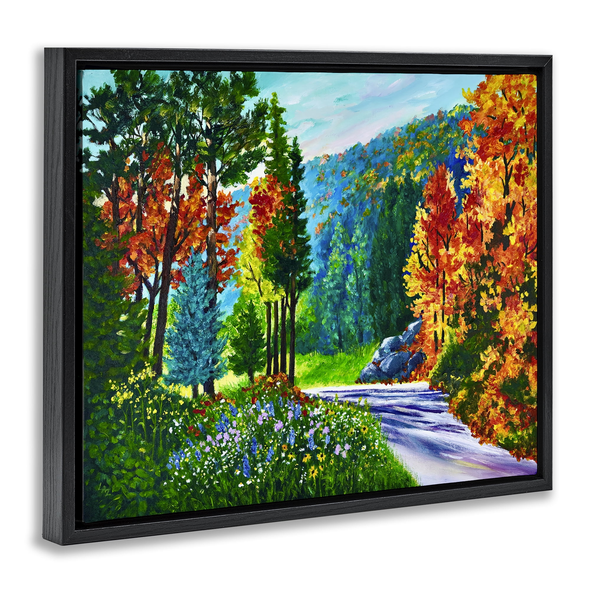 Stupell Industries Sunlit Autumn Woodland Pathway Black Framed Floater Canvas Wall Art, design by Lee Ann Zirbes