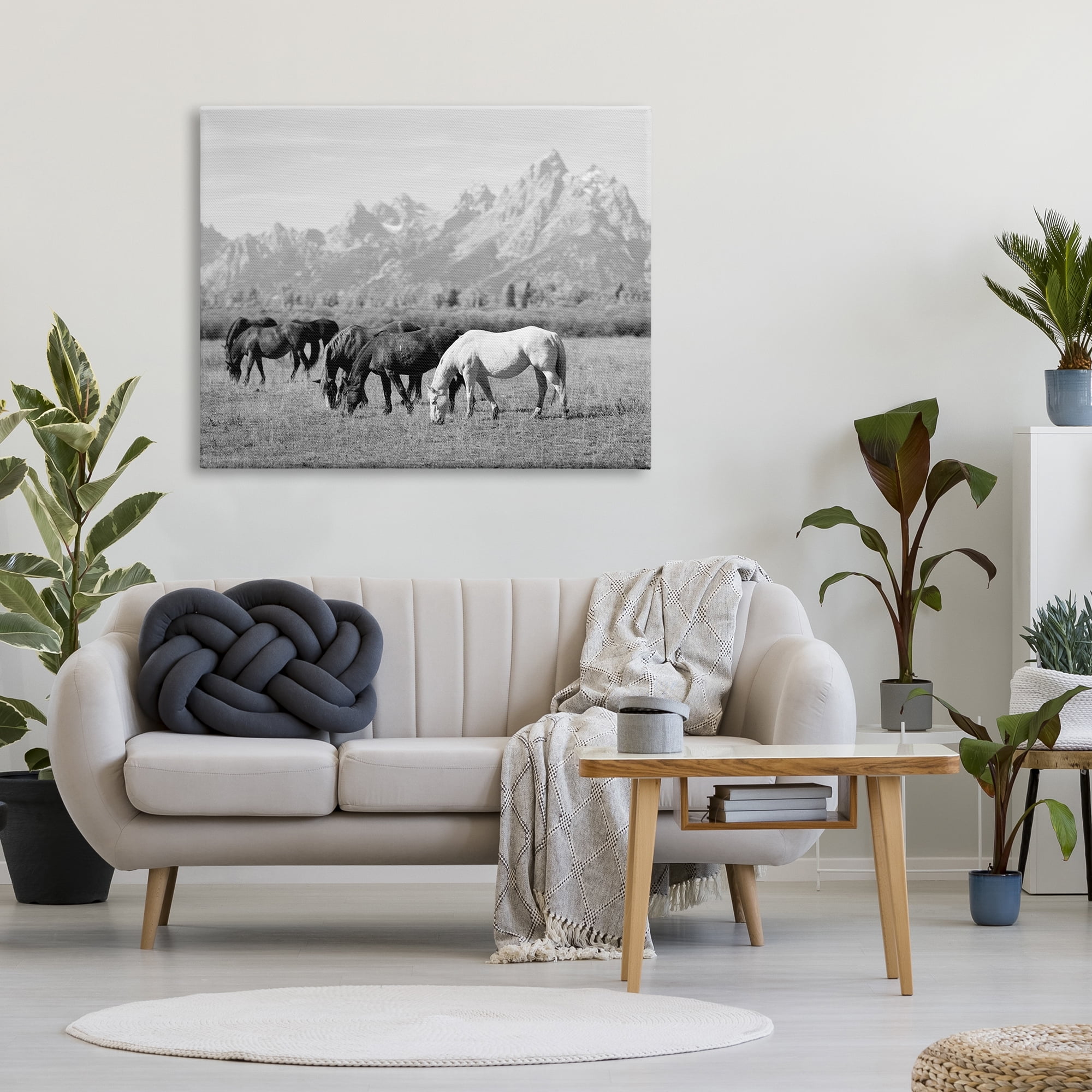 Stupell Industries Horses Grazing by Mountains Animals & Insects Photography Gallery Wrapped Canvas Art Print Wall Art, 48 x 36