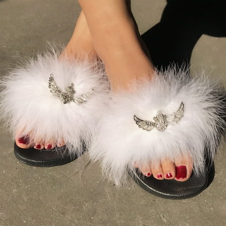 

Summer Savings! Zpanxa Slippers for Women Fashion Women Casual Furry Bright Diamond Flat Sandals Shoes Flip Flop Flip Flops for Women White 40