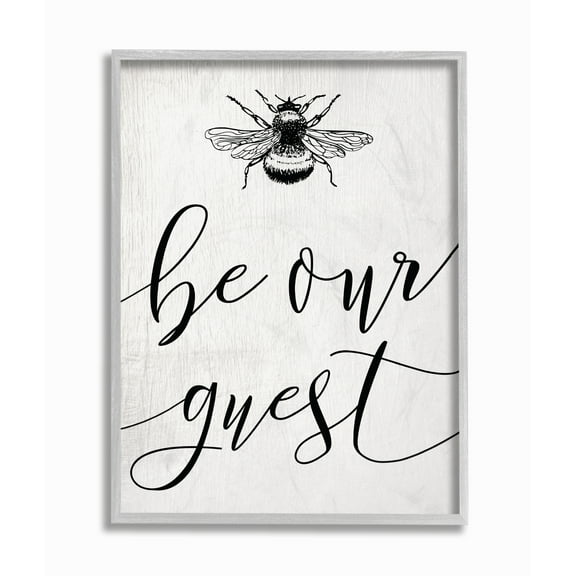 The Stupell Home Decor Be Our Guest Bumble Bee Script Typography Gray Framed Texturized Art