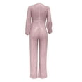 thumbnail image 5 of ABATAB Jumpsuits for Women Sparkly Dressy Long Sleeve Sequin Rompers V Neck Wide Leg Belted Party Clubwear Outfits, 5 of 5